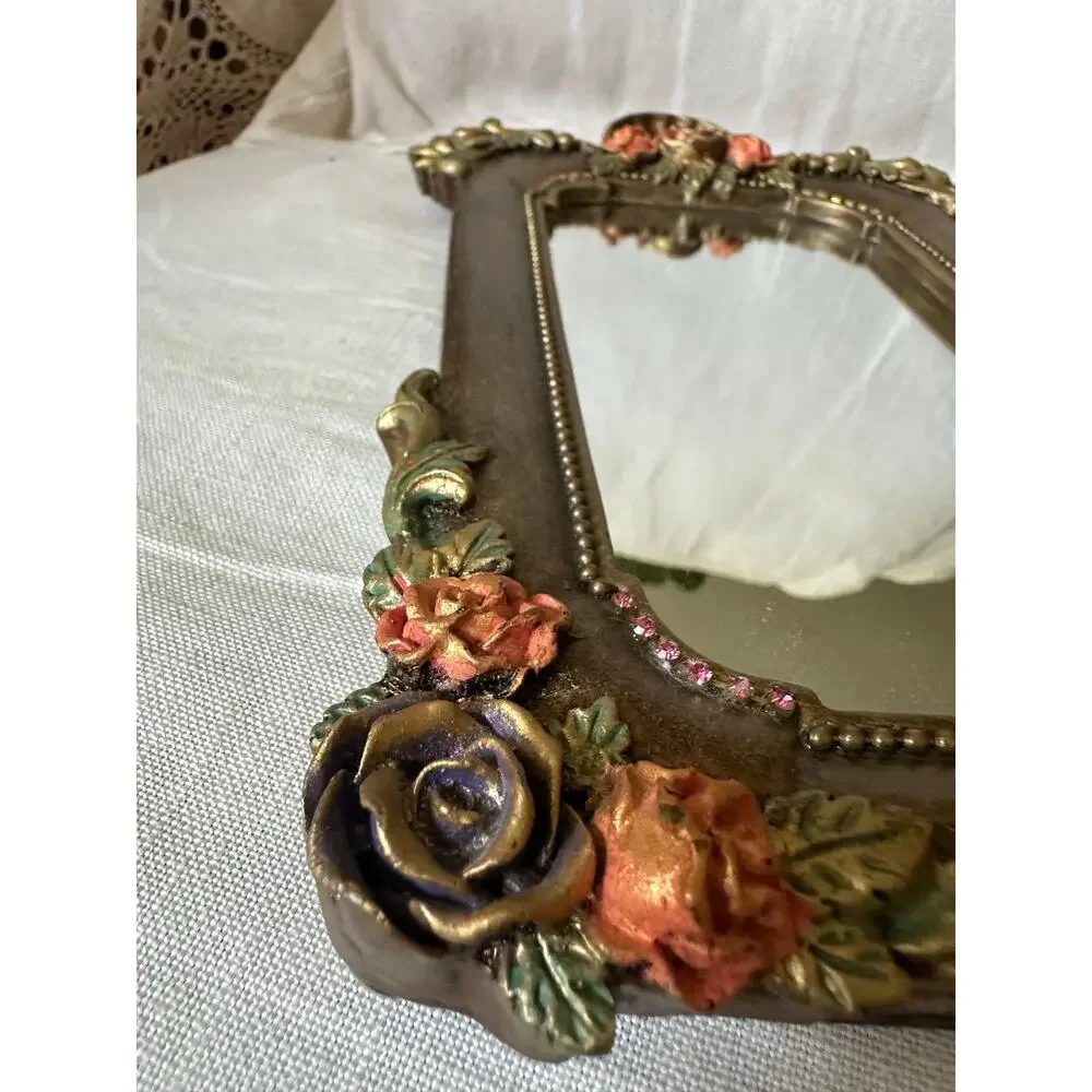 Vintage Mirror By Michal Negrin ? Flowers Unique sea shell crystal desk top READ